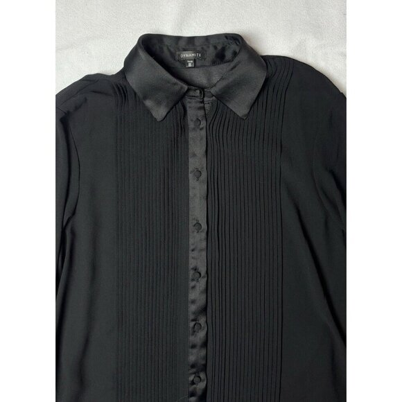 Dynamite Sheer Button Up Blouse Tuxedo Style Black Size XXS - Picture 5 of 11